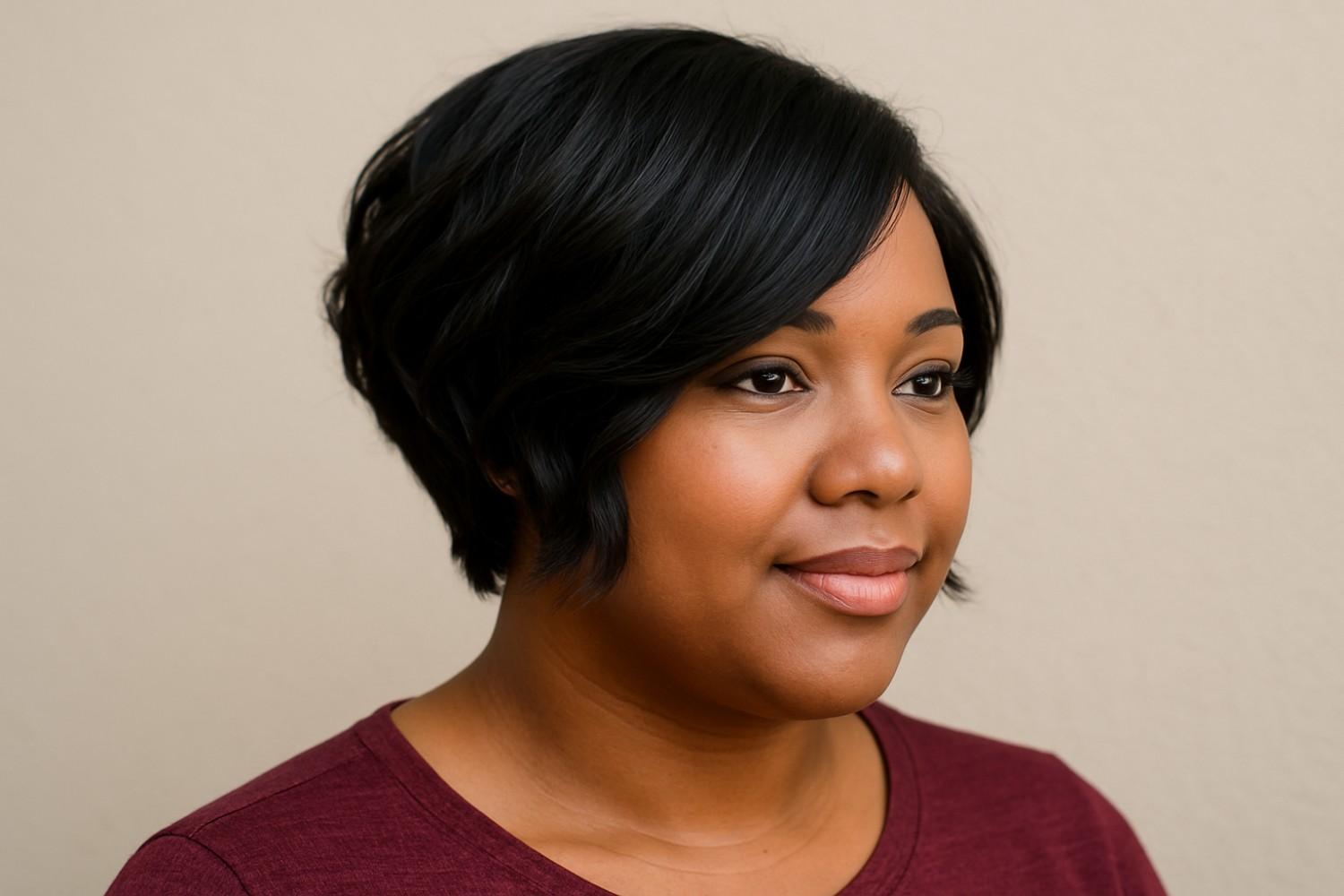 An angled bob is shorter in the back and longer in the front