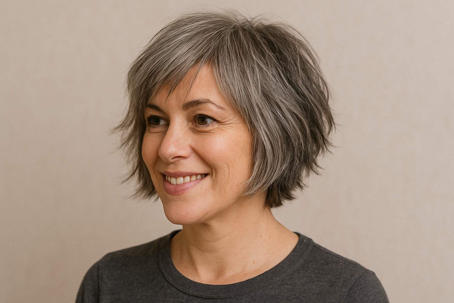 Choppy or textured bob for Grey Hair