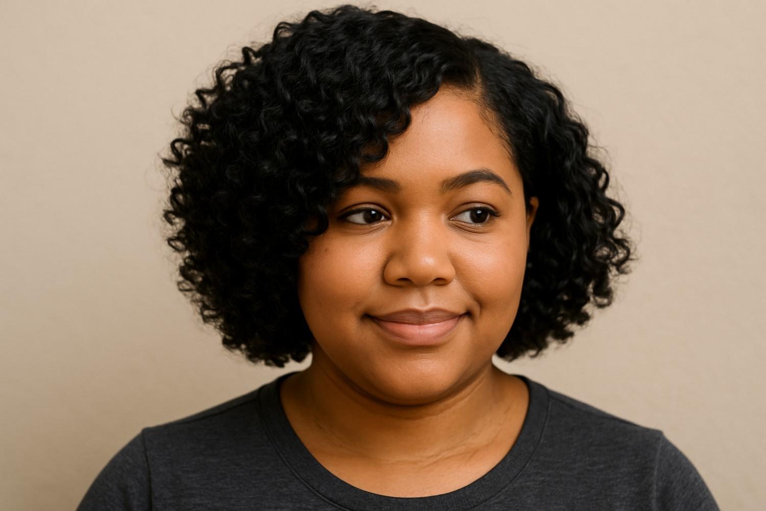 Curly Bob with a Deep Side Part for round face