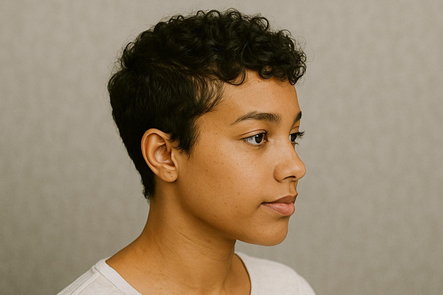 Curly Pixie haircut for curly hair woman