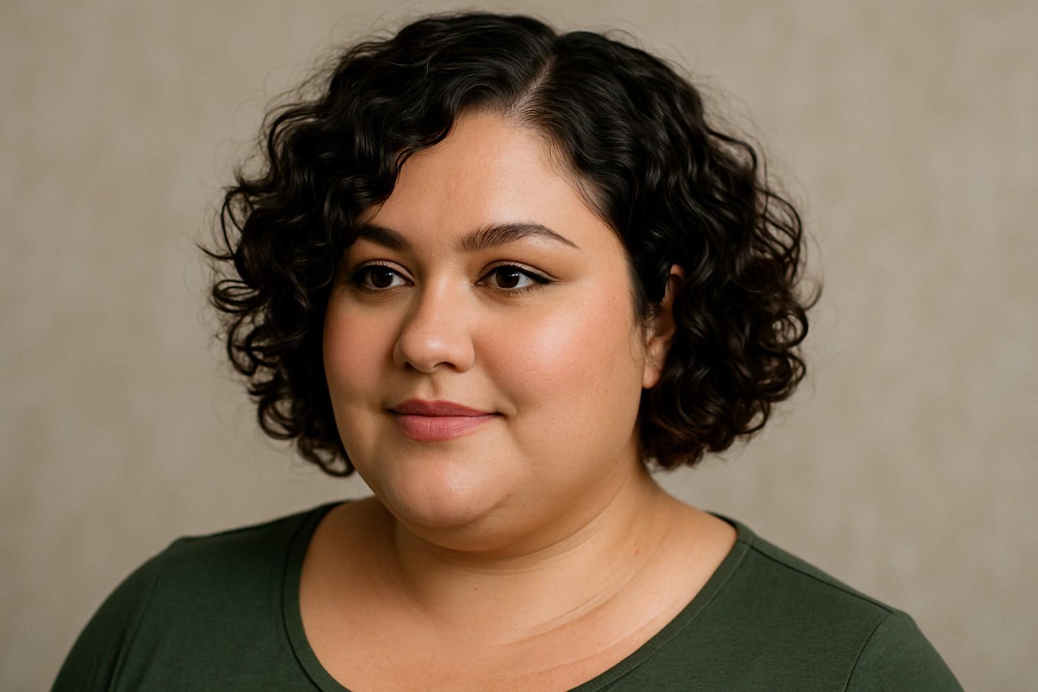 Curly bob with side part haircut