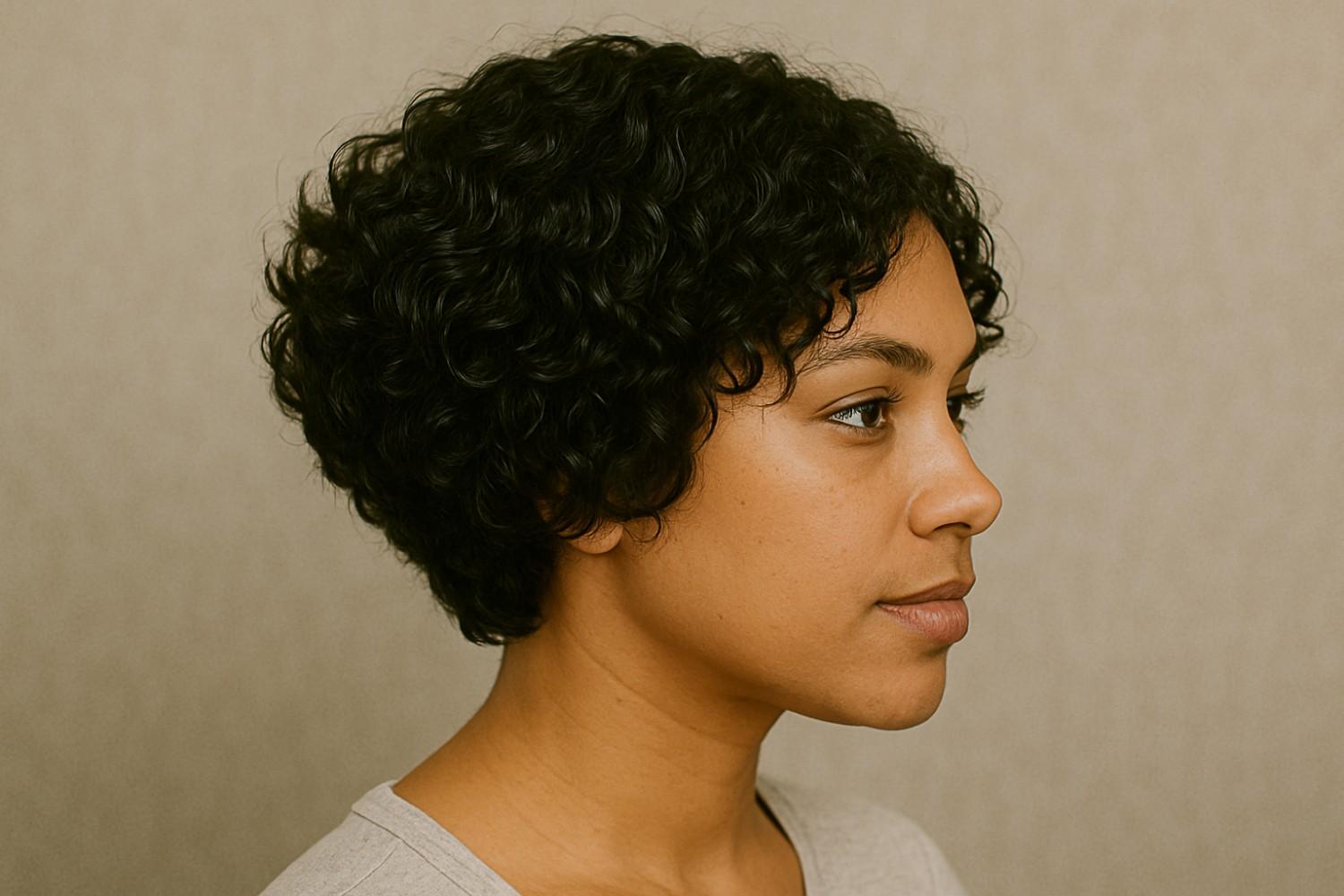 Layered Bob haircut for curly hair woman