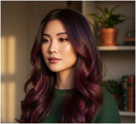 Burgundy highlights- short haircuts with highlights