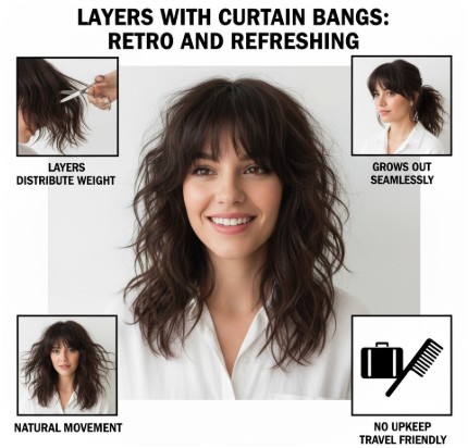 Layers with Curtain Bangs: Retro and Refreshing
