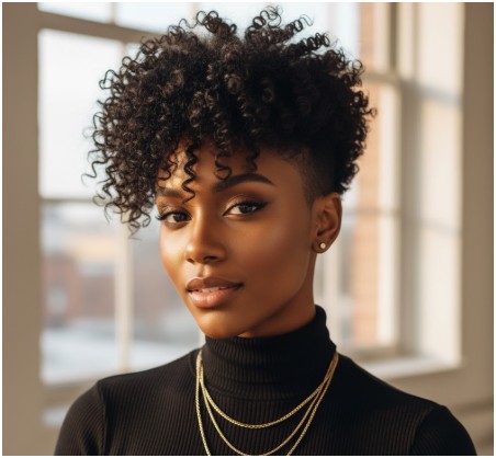 curly pixie with shaved sides- short haircuts for black women shaved on sides