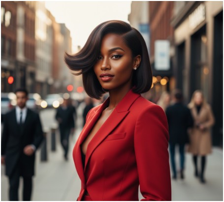 bob with a deep side part- short haircut for black women