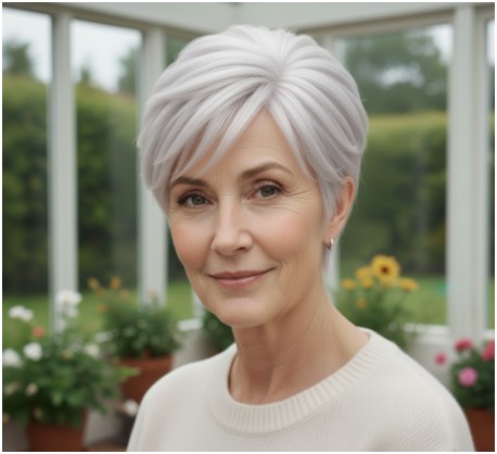 Sleek Platinum Pixie- very short pixie cuts for older woman