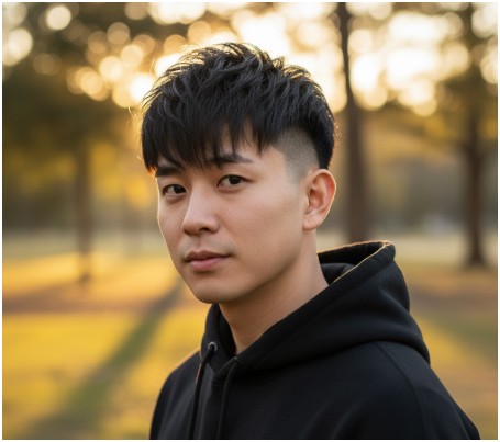 messy crop with disconnected fade- short haircuts asian
