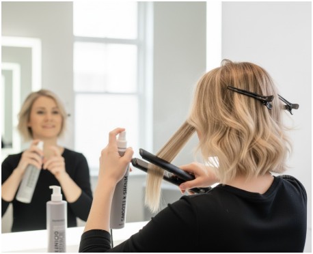 How do you style short layered hair for a sleek, polished look?