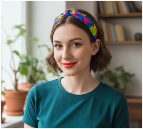 a bold color or statement print- how to wear a headband with short hair