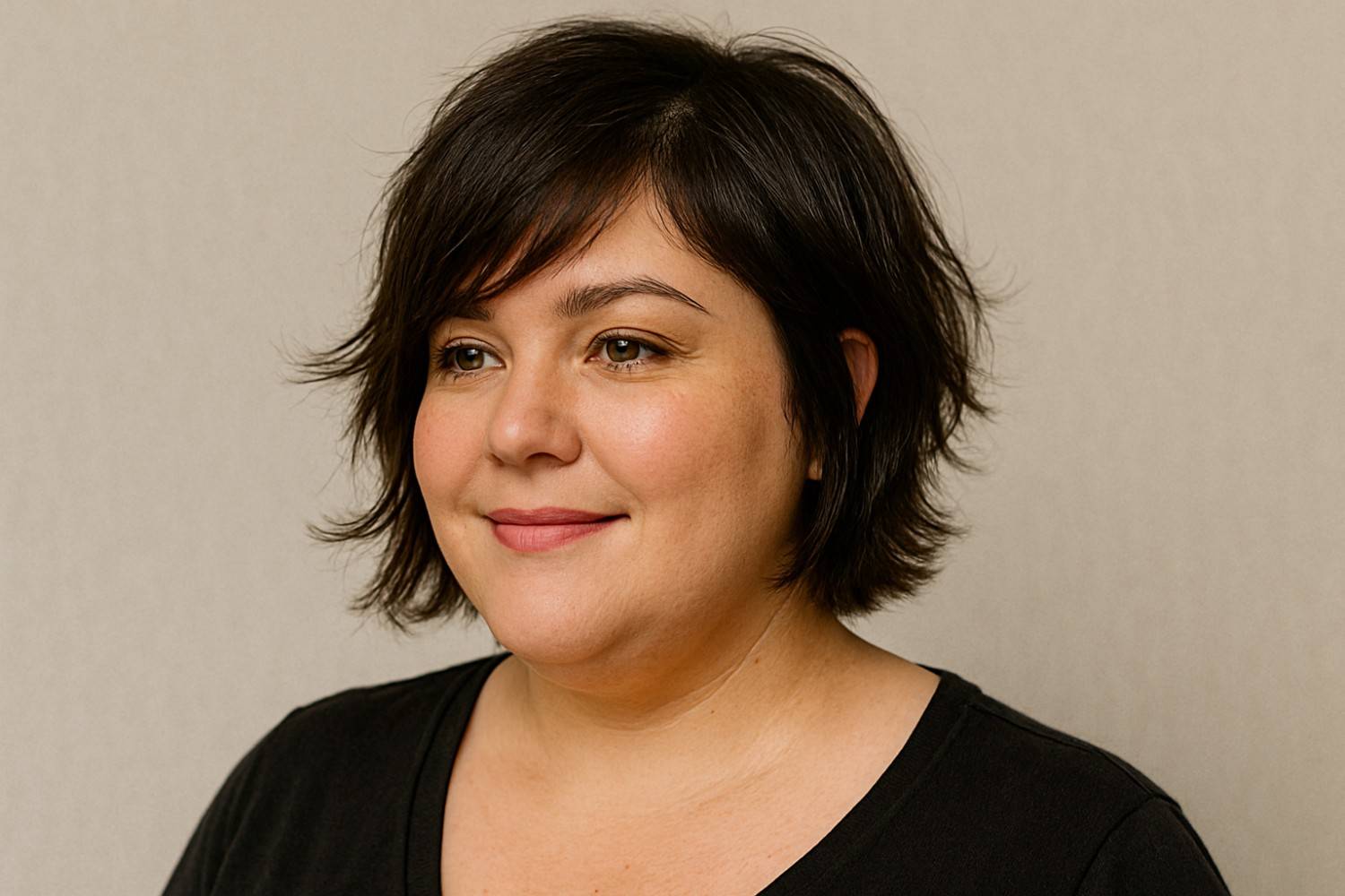 Short shag with side-swept bangs