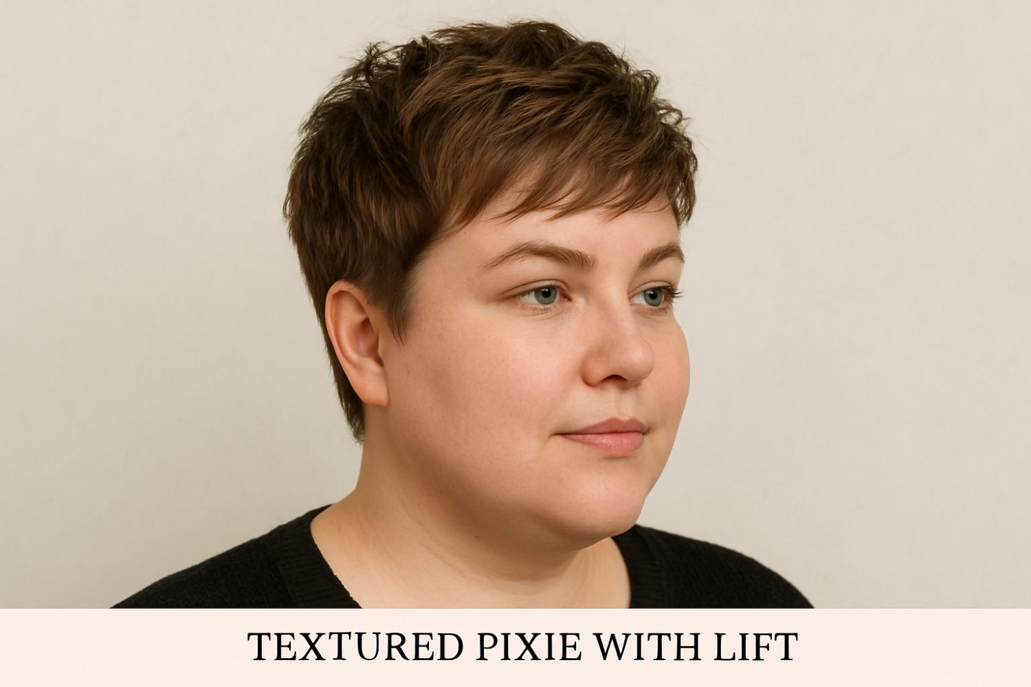 Textured pixie with lift for a Chubby Face