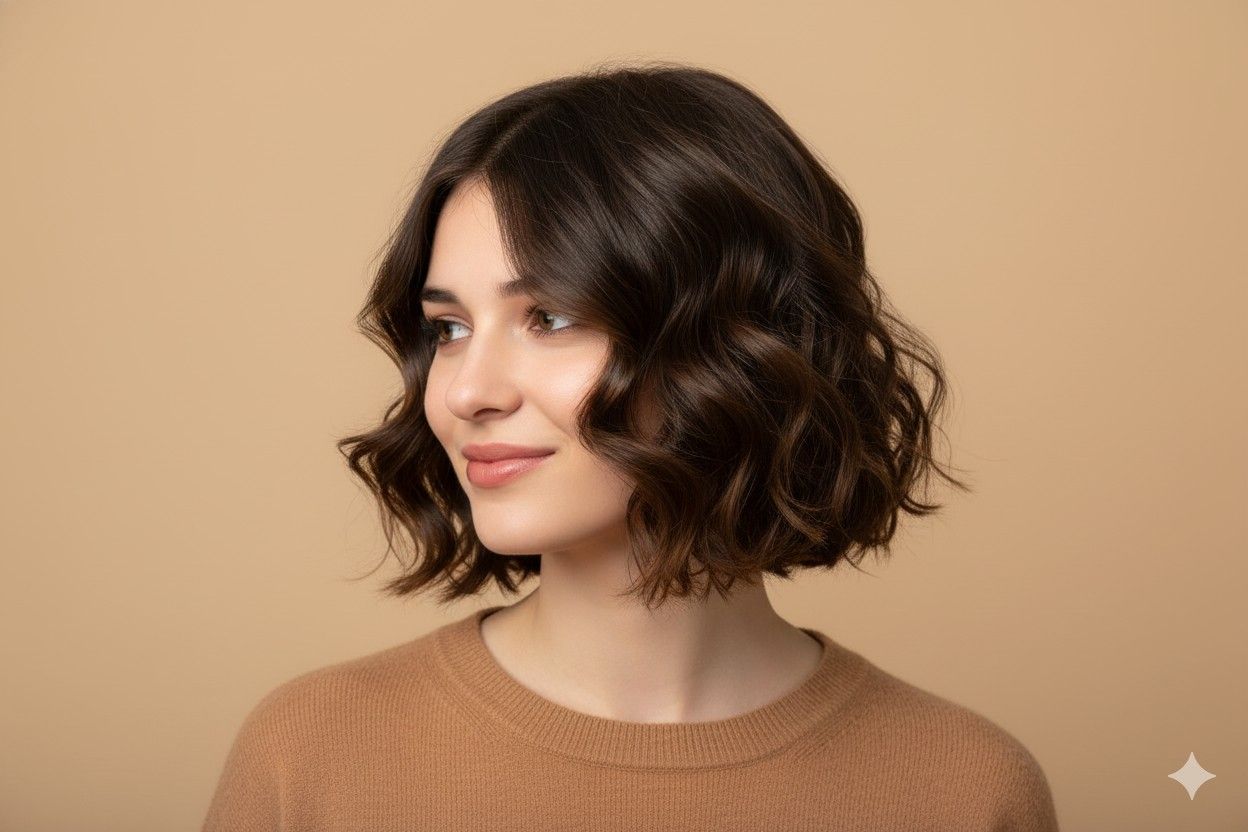 Wavy or Curly Asymmetrical Bob
