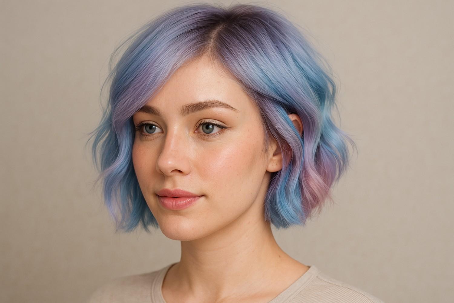 painting on shades of blue, lavender, and soft rose for a watercolor-like finish